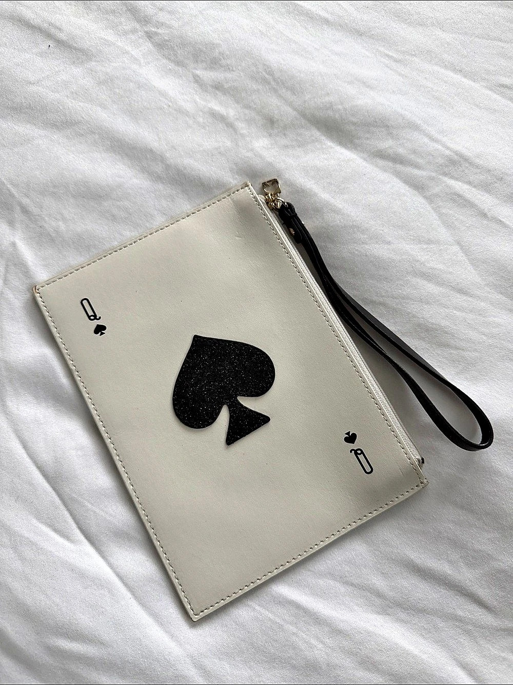 Kate Spade Lucky Draw Queen of Spades Pouch Wristlet White & Black
